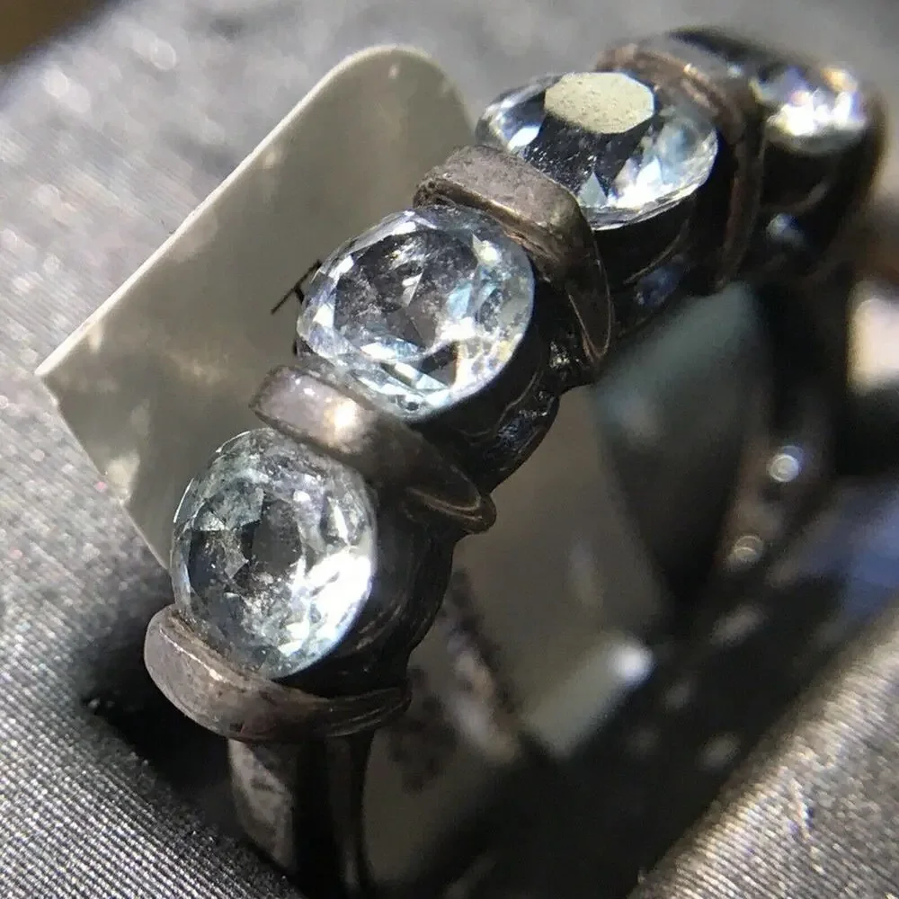 Aquamarine Ring Sz7 4 Round Stones Sterling Silver 925 (All Stones Simulated)